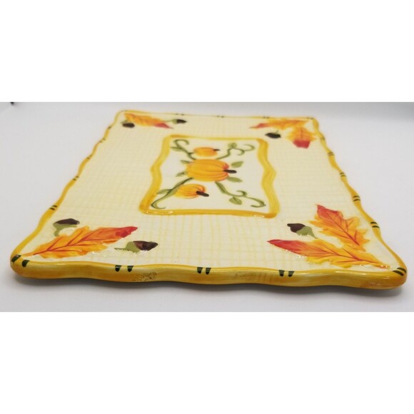 Fall Temptations by Tara Rectangle Tray Trivet Ceramic Pumpkin Autumn Acorn 6x9 - Picture 4 of 9